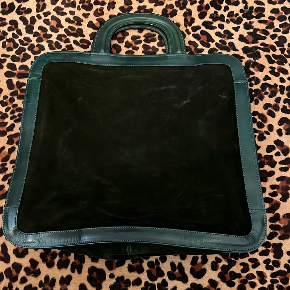 Vintage Green Leather and Suede Tote Bag